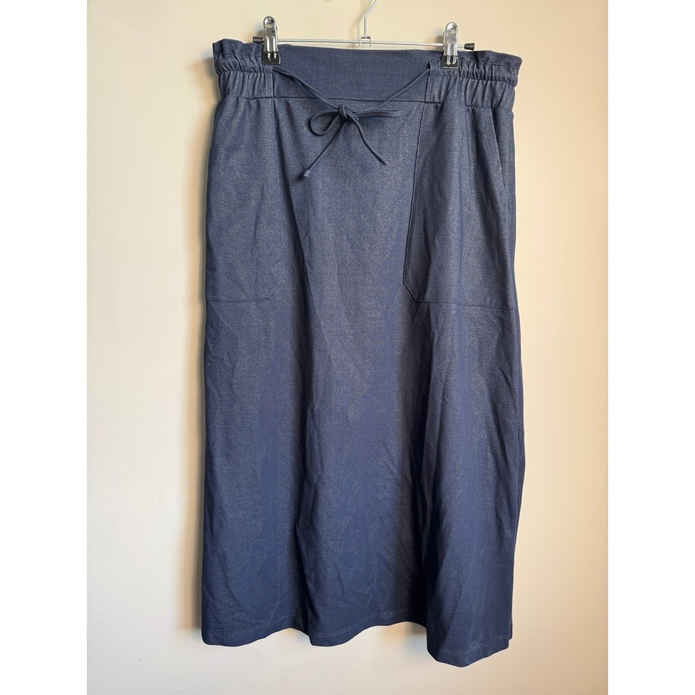 Terrera Womens Navy Organic Cotton Midi Skirt Size S Casual Comfort Eco Friendly